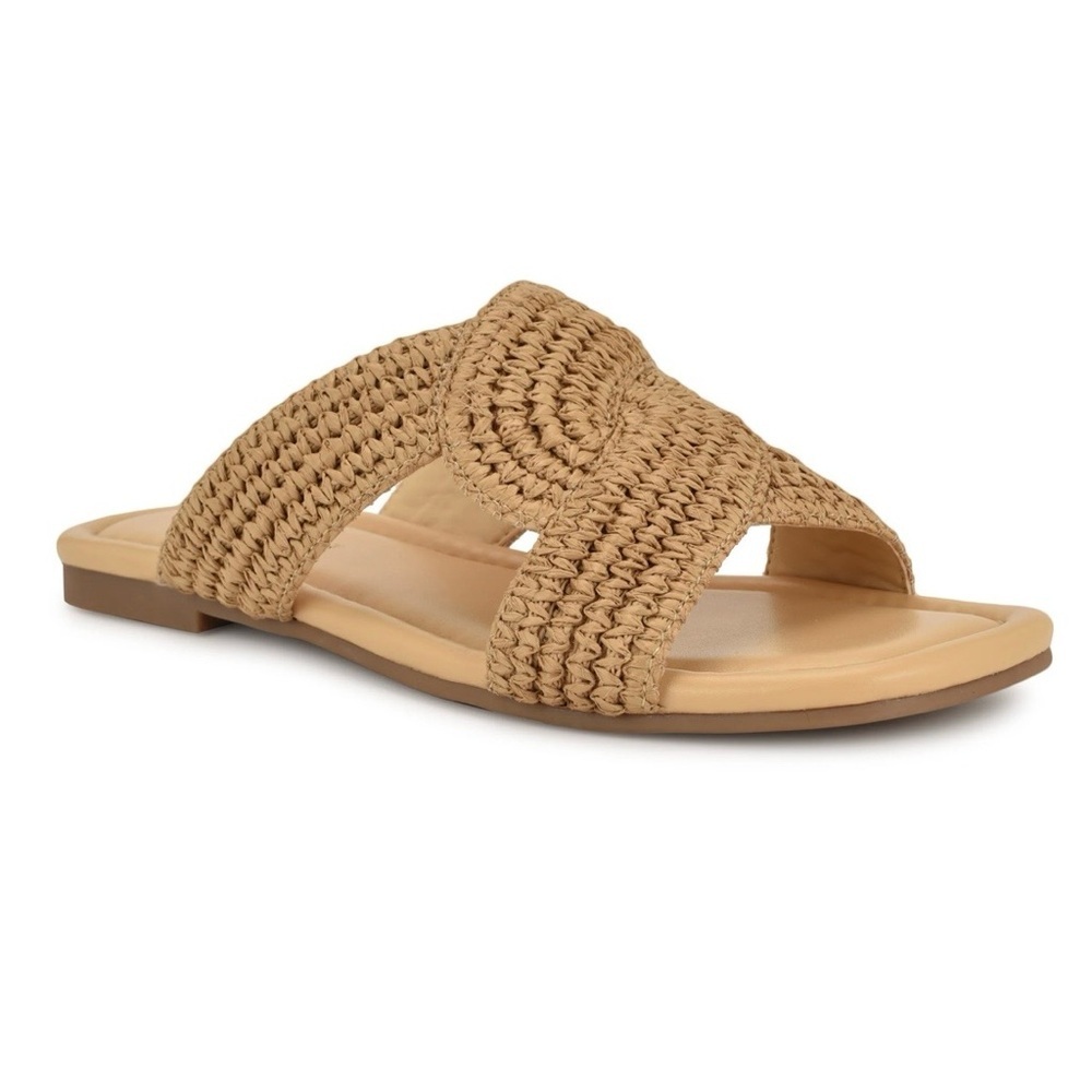 Nine West Quara Woven Raffia Slide Sandals | Tan Natural | Size 7.5​ NWT